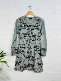 Slash and Flower Long Sleeve Dress