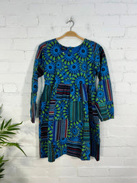Print and Gheri Patch Long Sleeve Short Dress