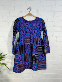 Print and Gheri Patch Long Sleeve Short Dress