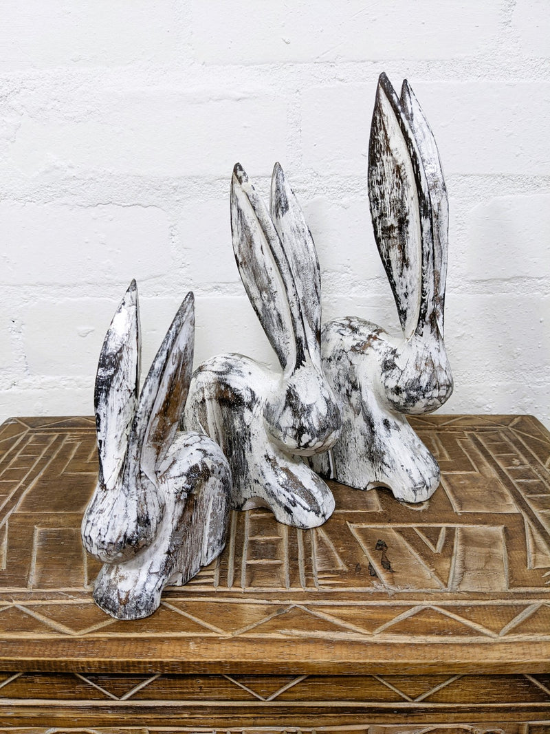 Set Of Three White Distressed Rabbits