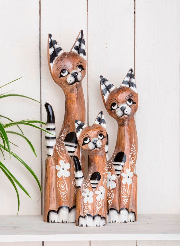 Set Of 3 Brown Flower Cats