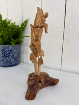 Two Wooden Fairies on Toadstools
