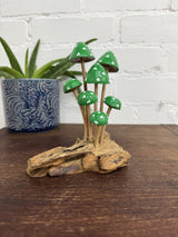Green Mushrooms on Parasite Wood Base
