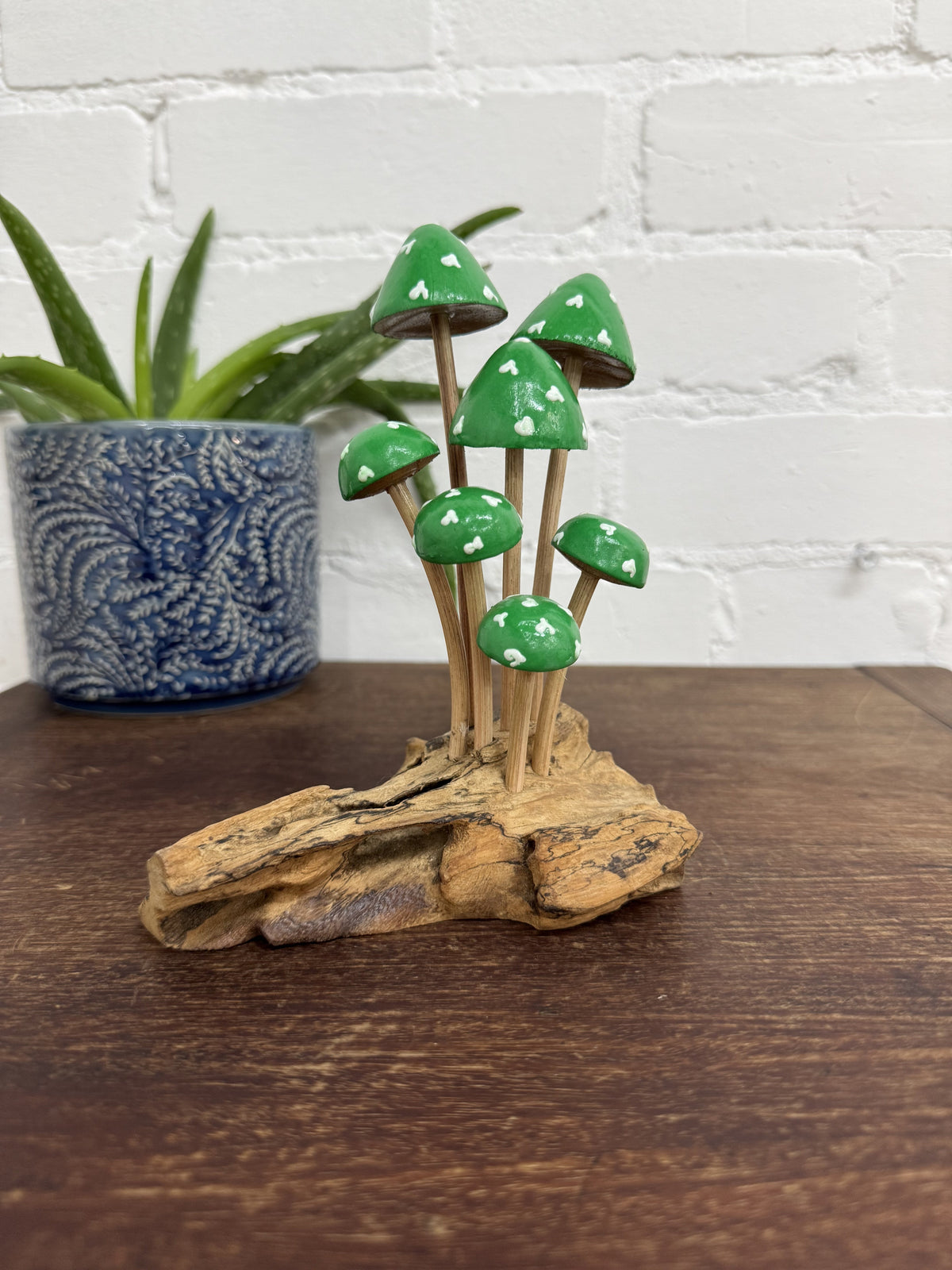 Green Mushrooms on Parasite Wood Base