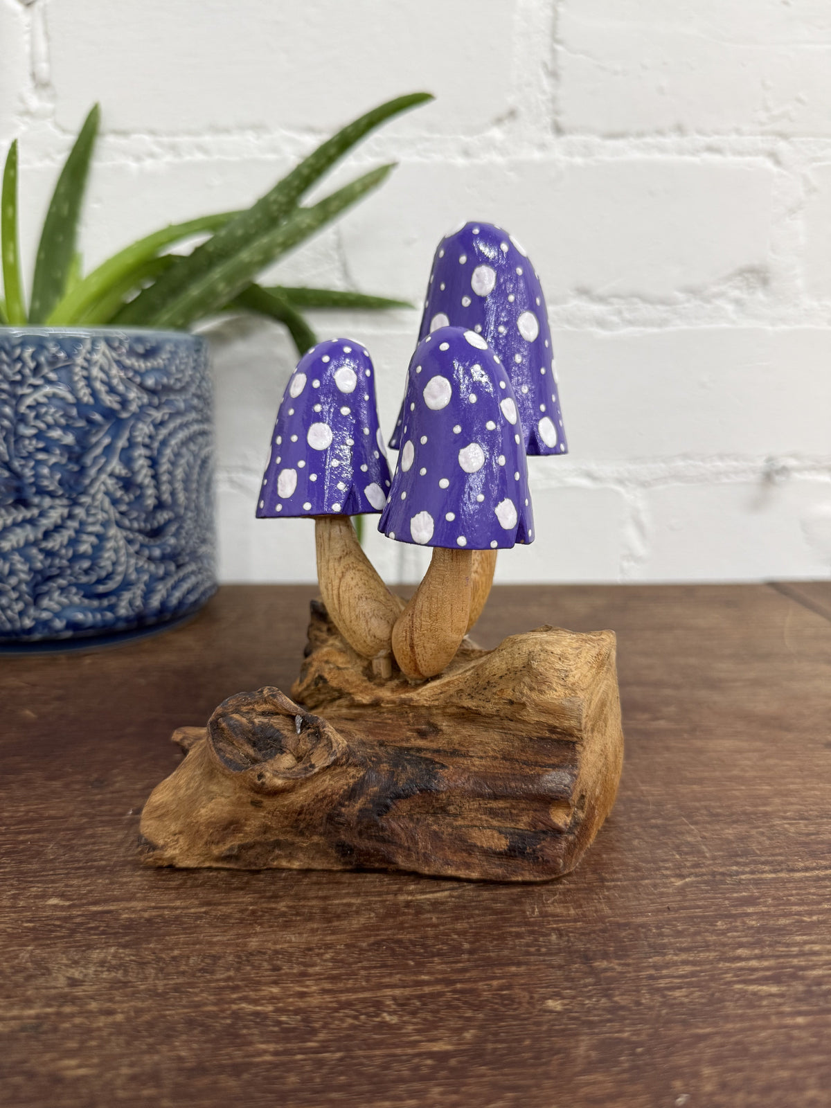 Purple Mushrooms on Parasite Wood Base