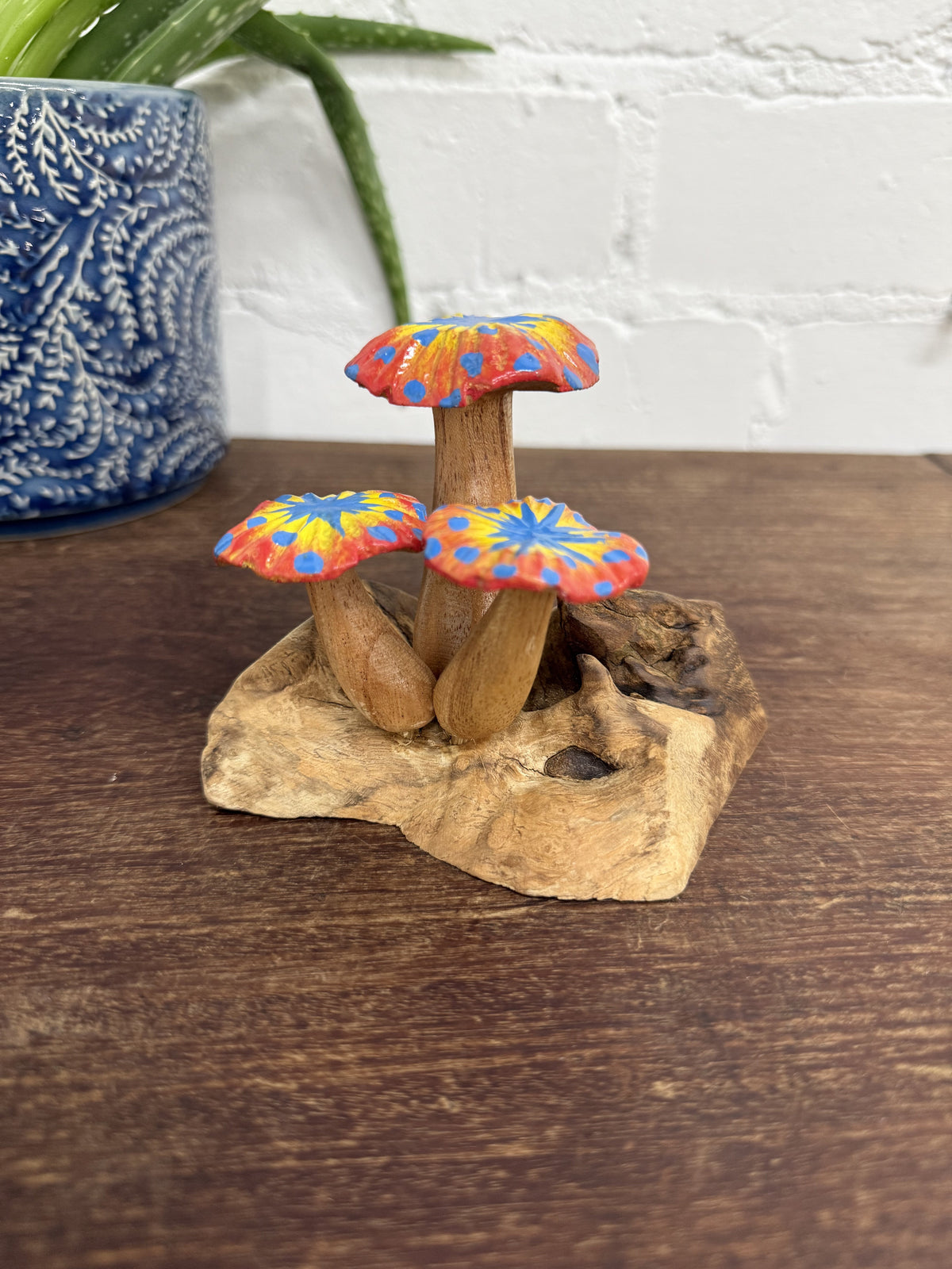 Orange Mushrooms on Parasite Wood Base