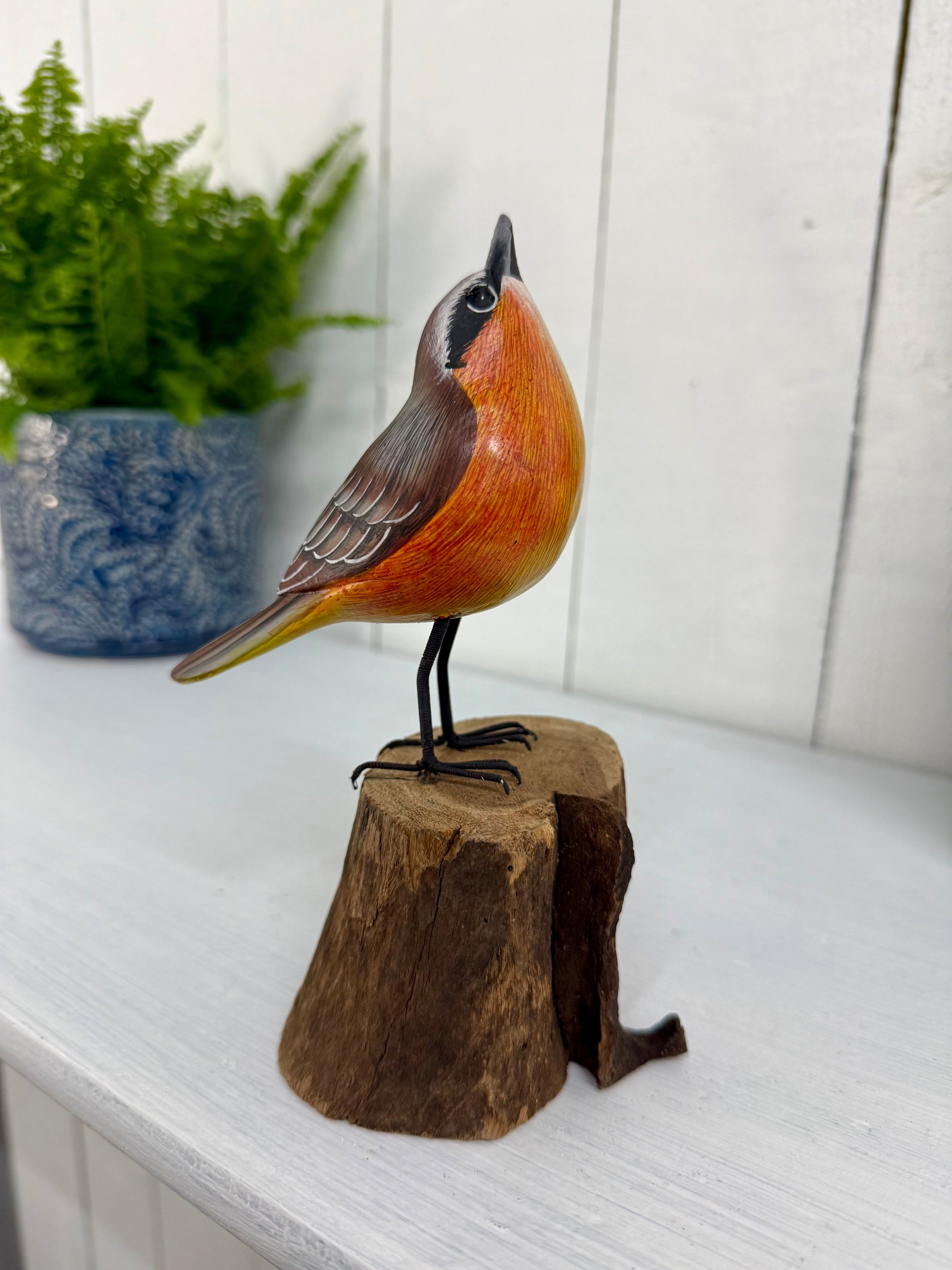 Wooden Robin on Log