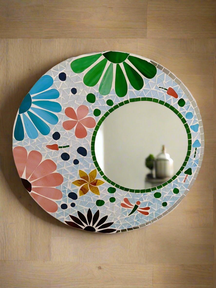 Round Mosaic Flower Mirror