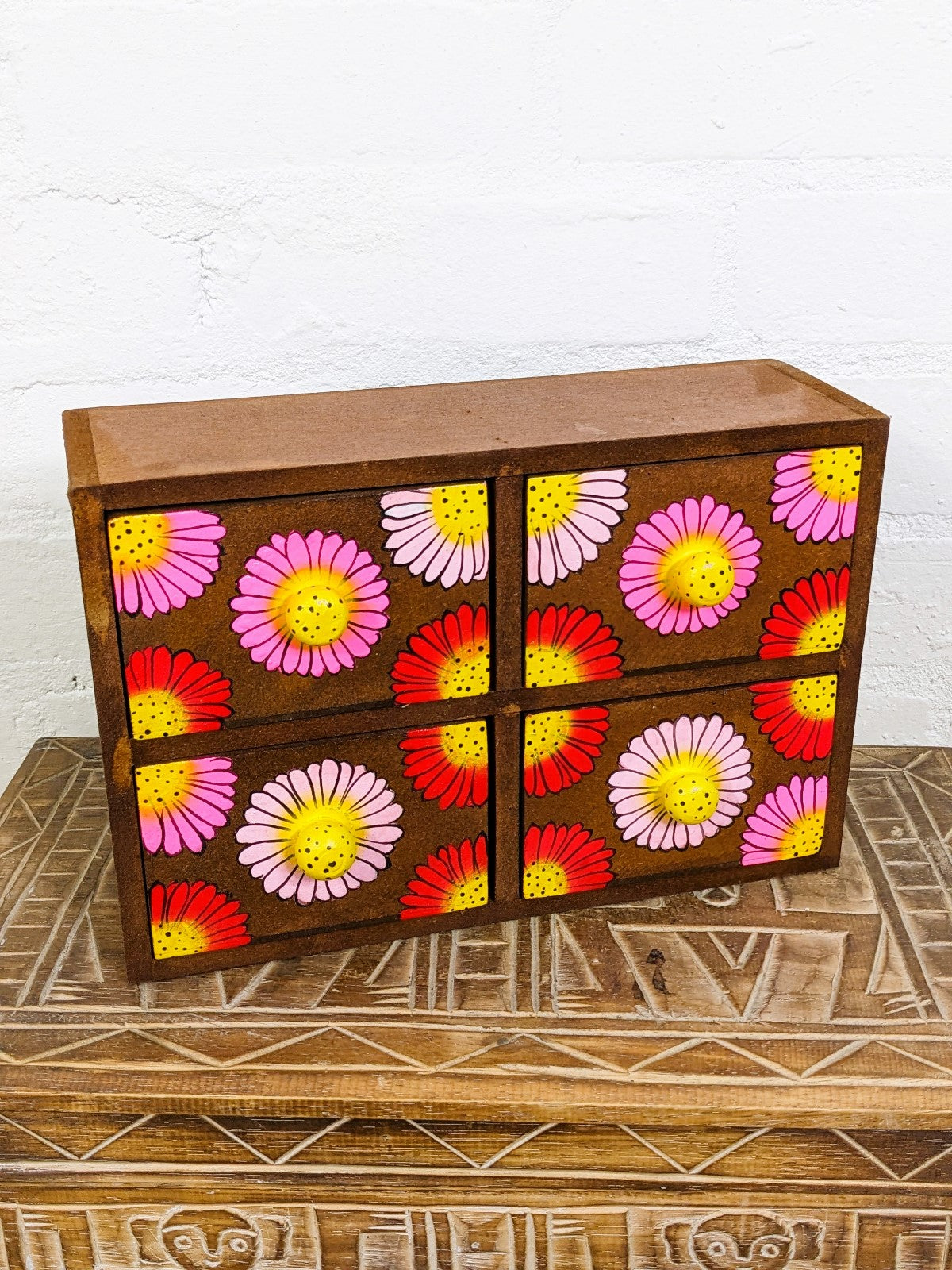 Brown Drawers With Flowers