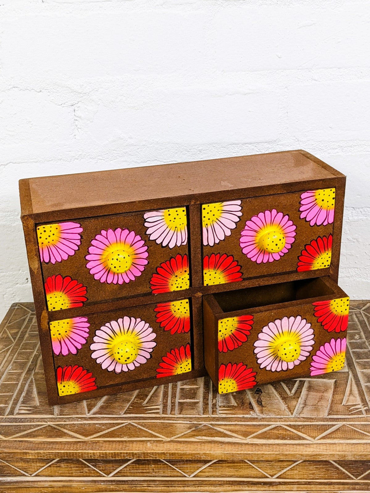 Brown Drawers With Flowers