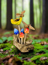Painted Mushrooms, Flower And Bees