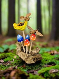 Painted Mushrooms, Flower And Bees