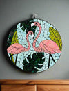 Round Flamingo Mosaic Wall Hanging