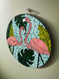 Round Flamingo Mosaic Wall Hanging