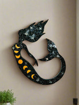 Black Mosaic Mermaid with Moons Plaque
