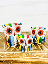 Set of 3 Bright Striped Owls