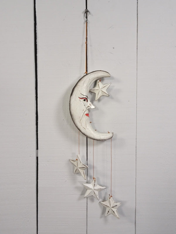 White Moon & Stars Wooden Mobile