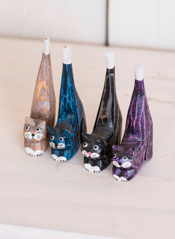 Set Of 4 Wooden Cats