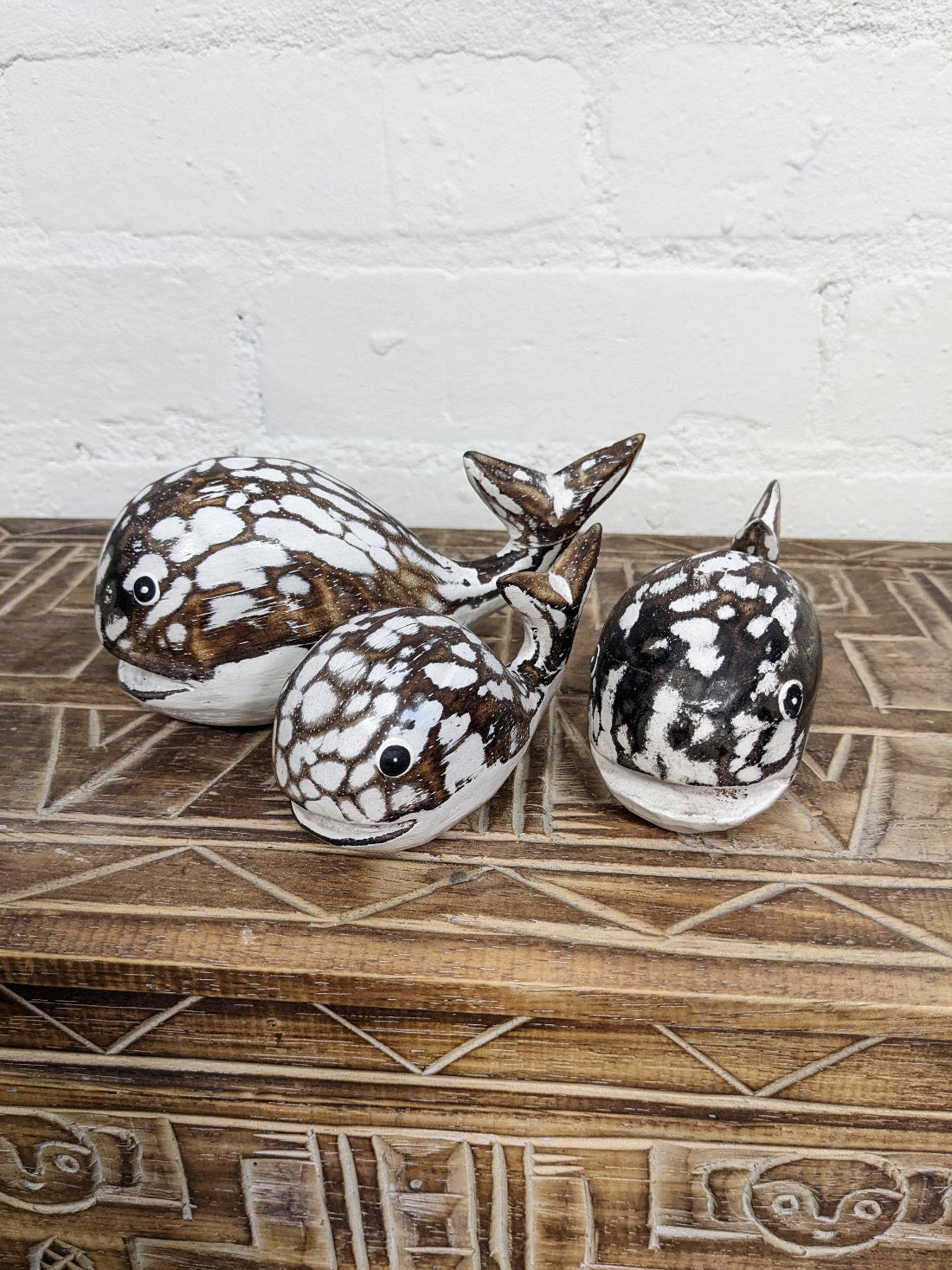 Set Of Three Distressed White Whales