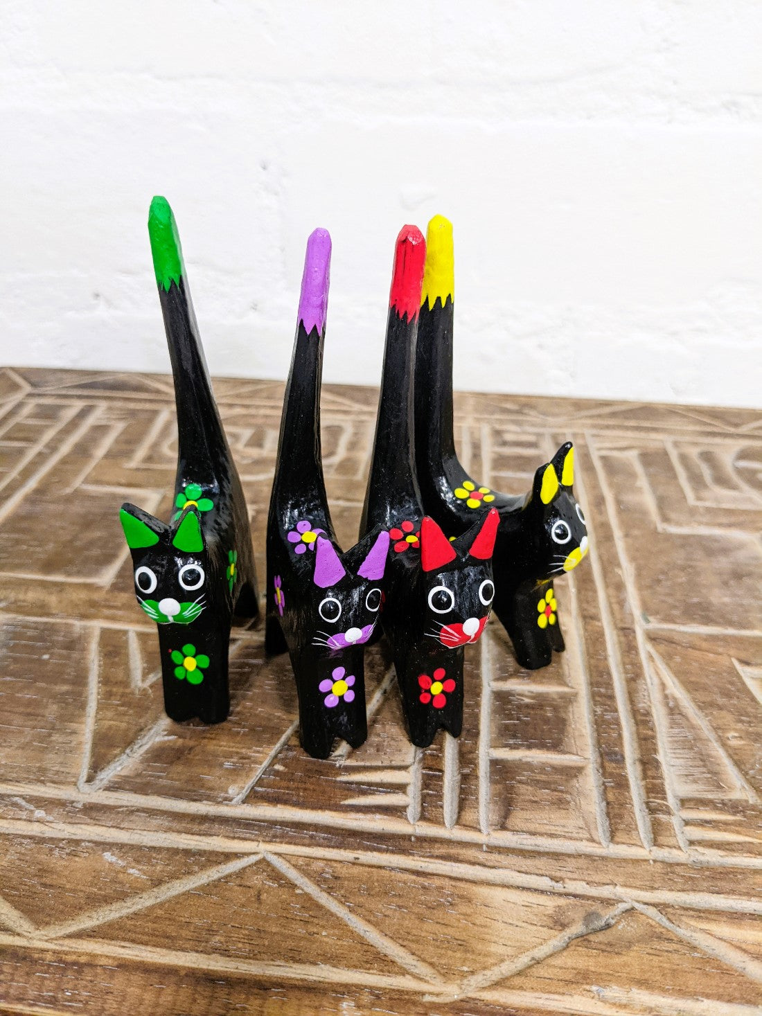Set Of 4 Flower Painted Cats