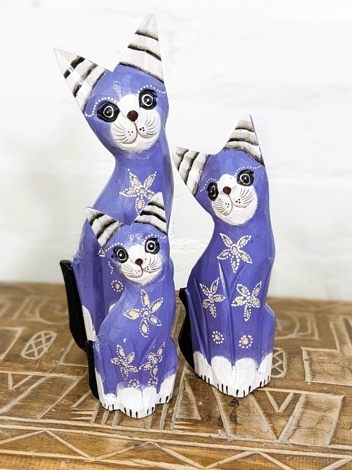 Set Of Three Flower Cats