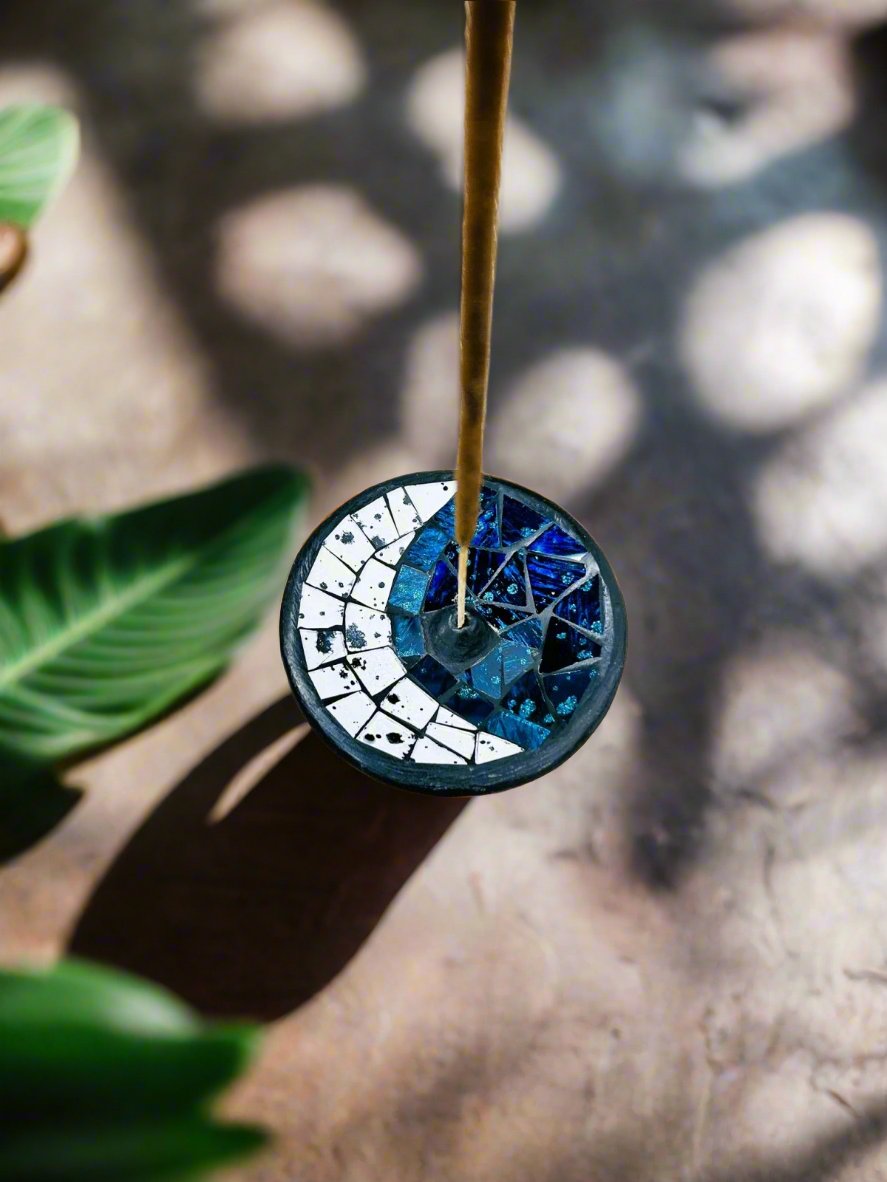 Navy Mosaic Moon Incense Holder