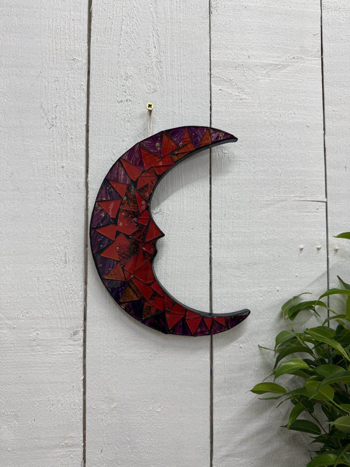 Mosaic Red Crescent Moon Plaque