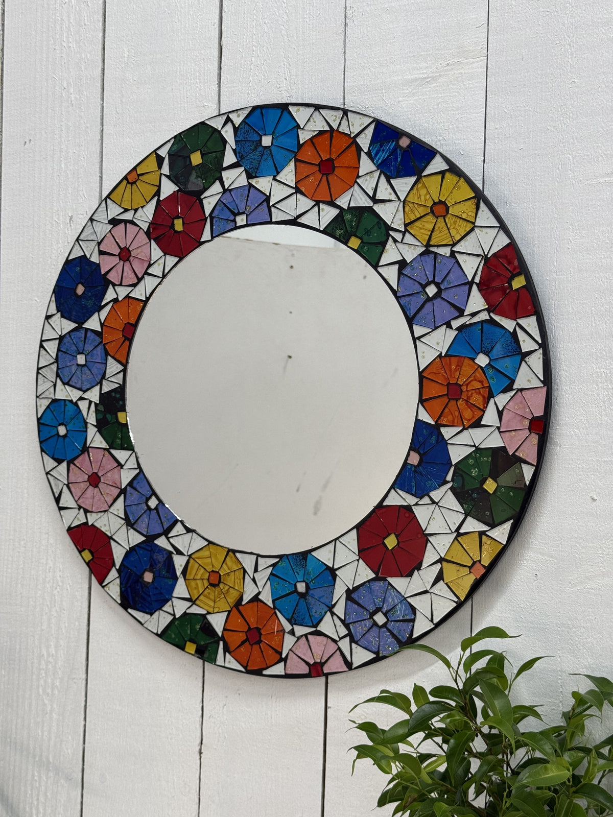 Round Mosaic Floral Mirror