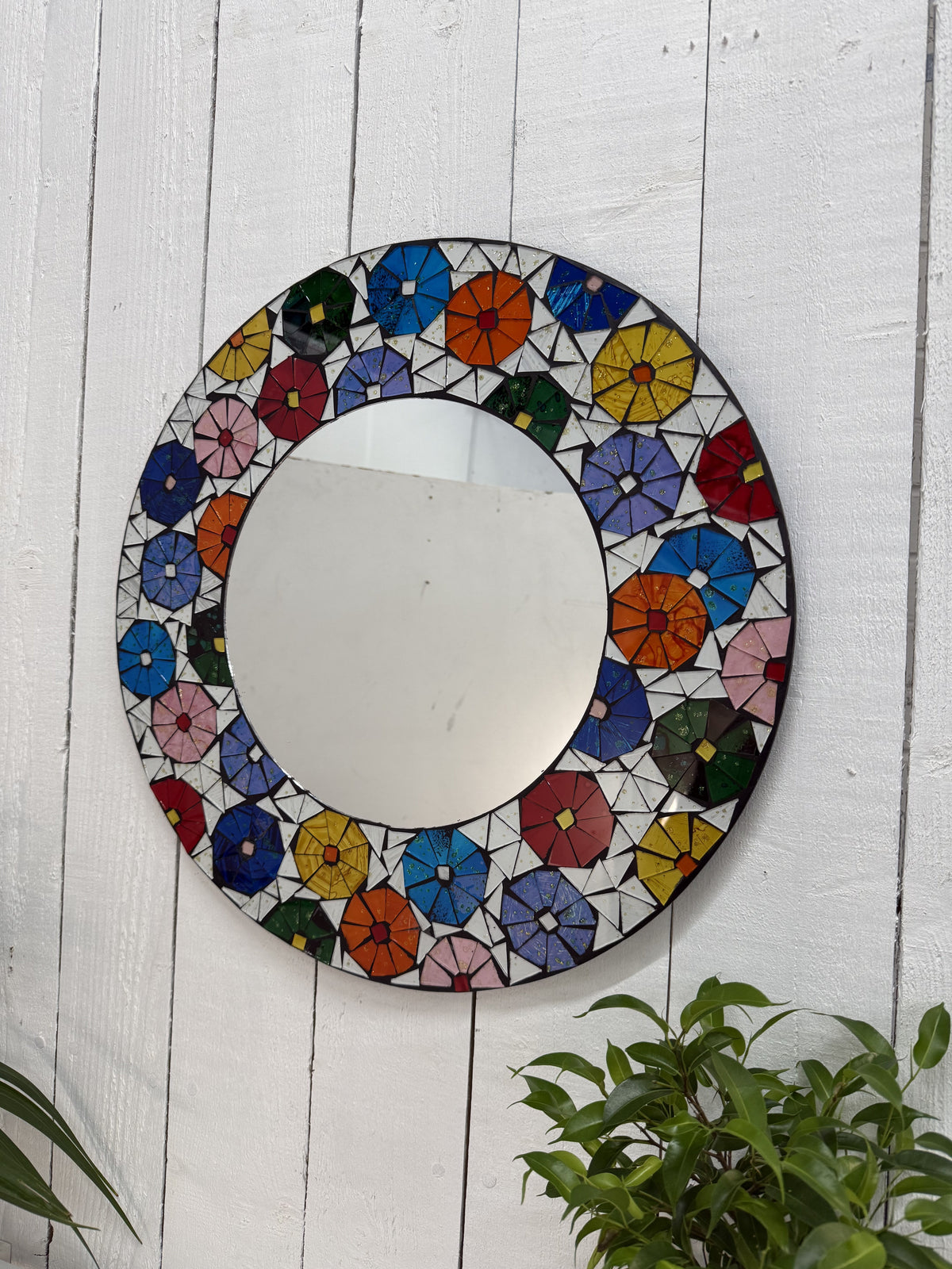 Round Mosaic Floral Mirror