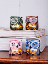 Set Of 4 Painted And Gold Owls