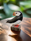 Puffin on Wood Block Turning Back