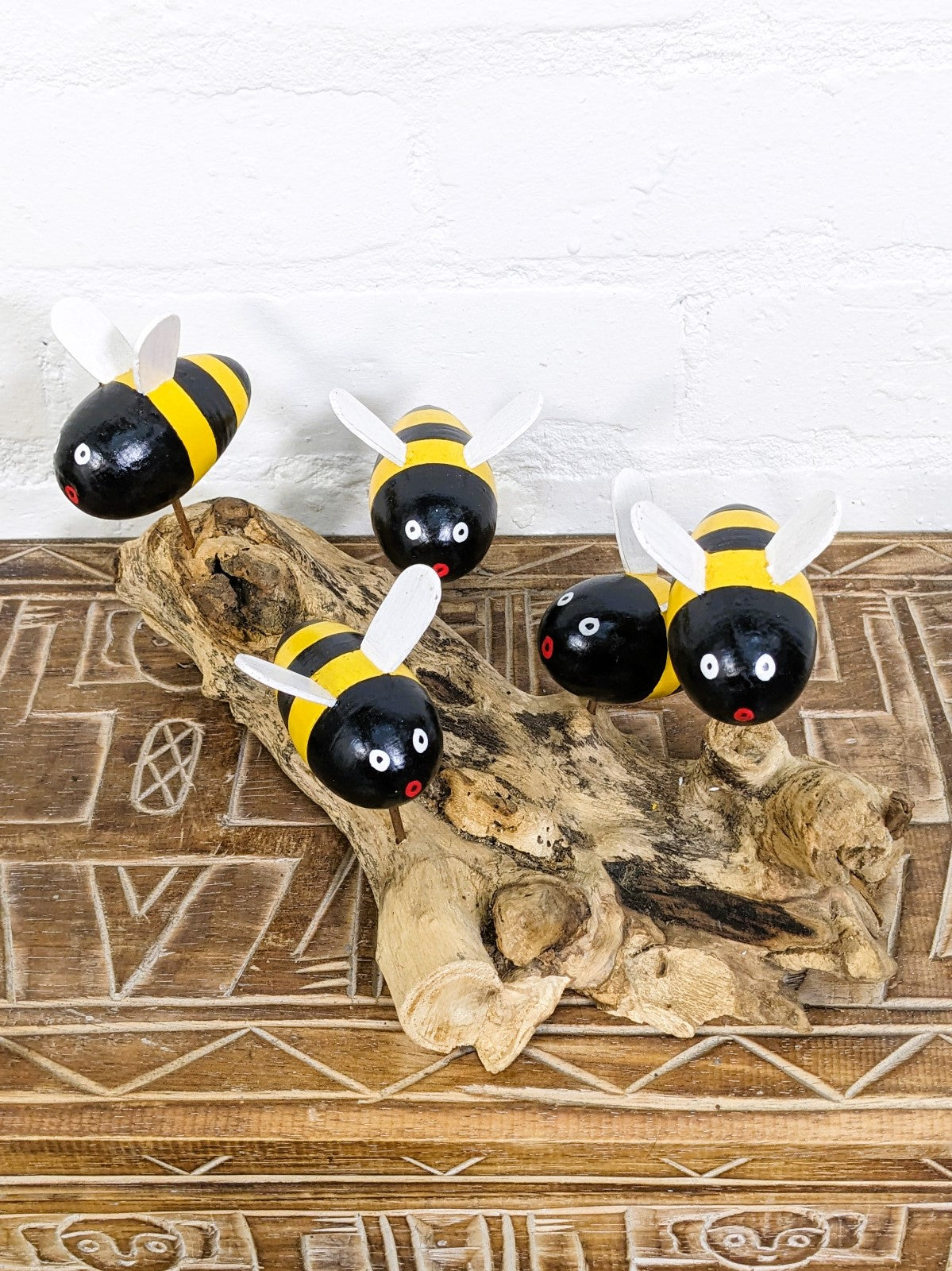 Five Bees On Wood