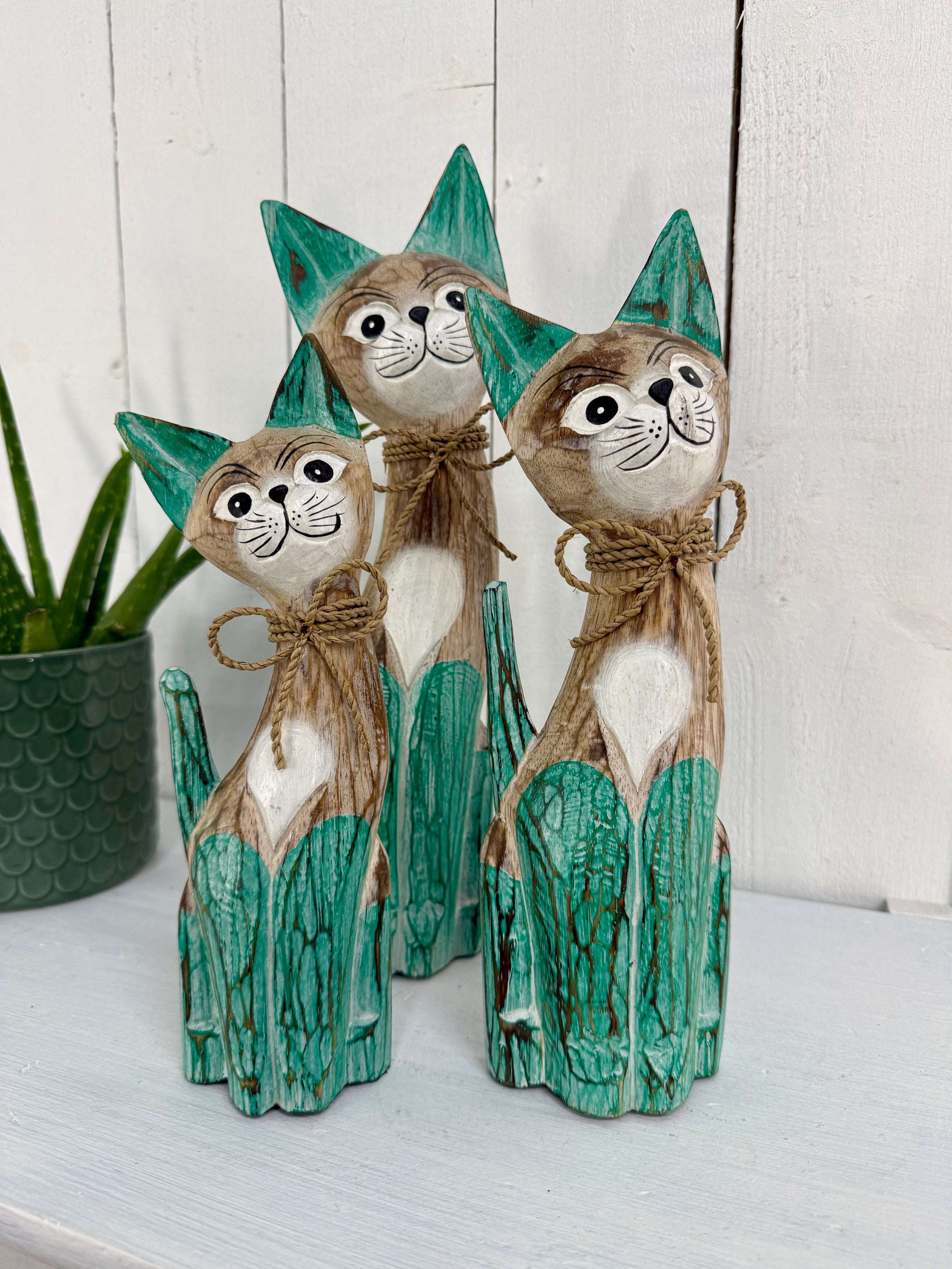 Set of Three Wooden Cats
