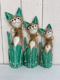 Set of Three Wooden Cats