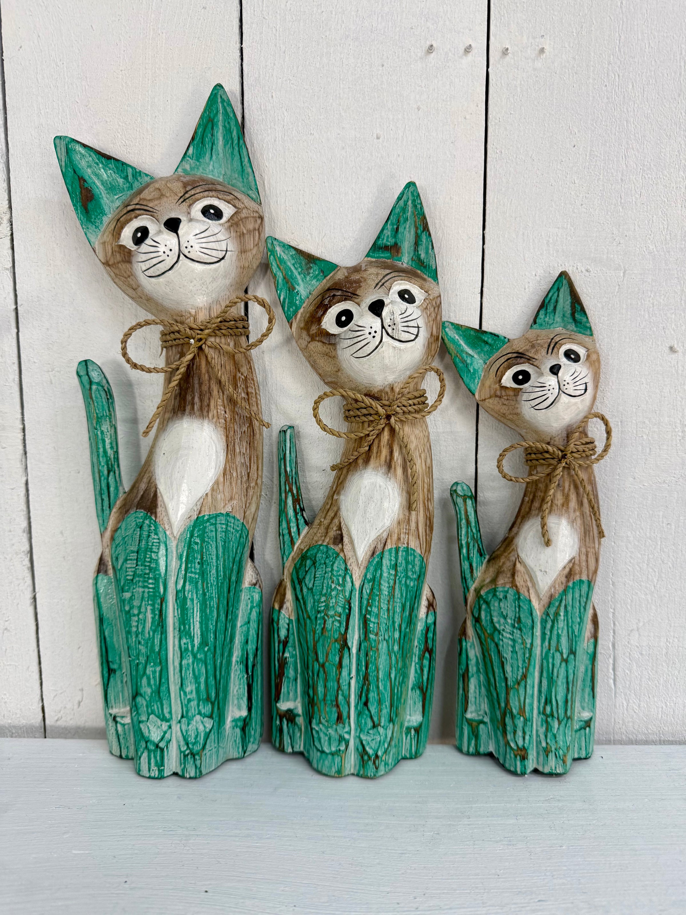Set of Three Wooden Cats