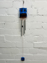 Blue Wooden Owl Windchime