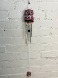 Pink Wooden Owl Windchime