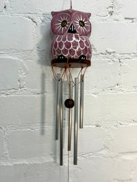 Pink Wooden Owl Windchime