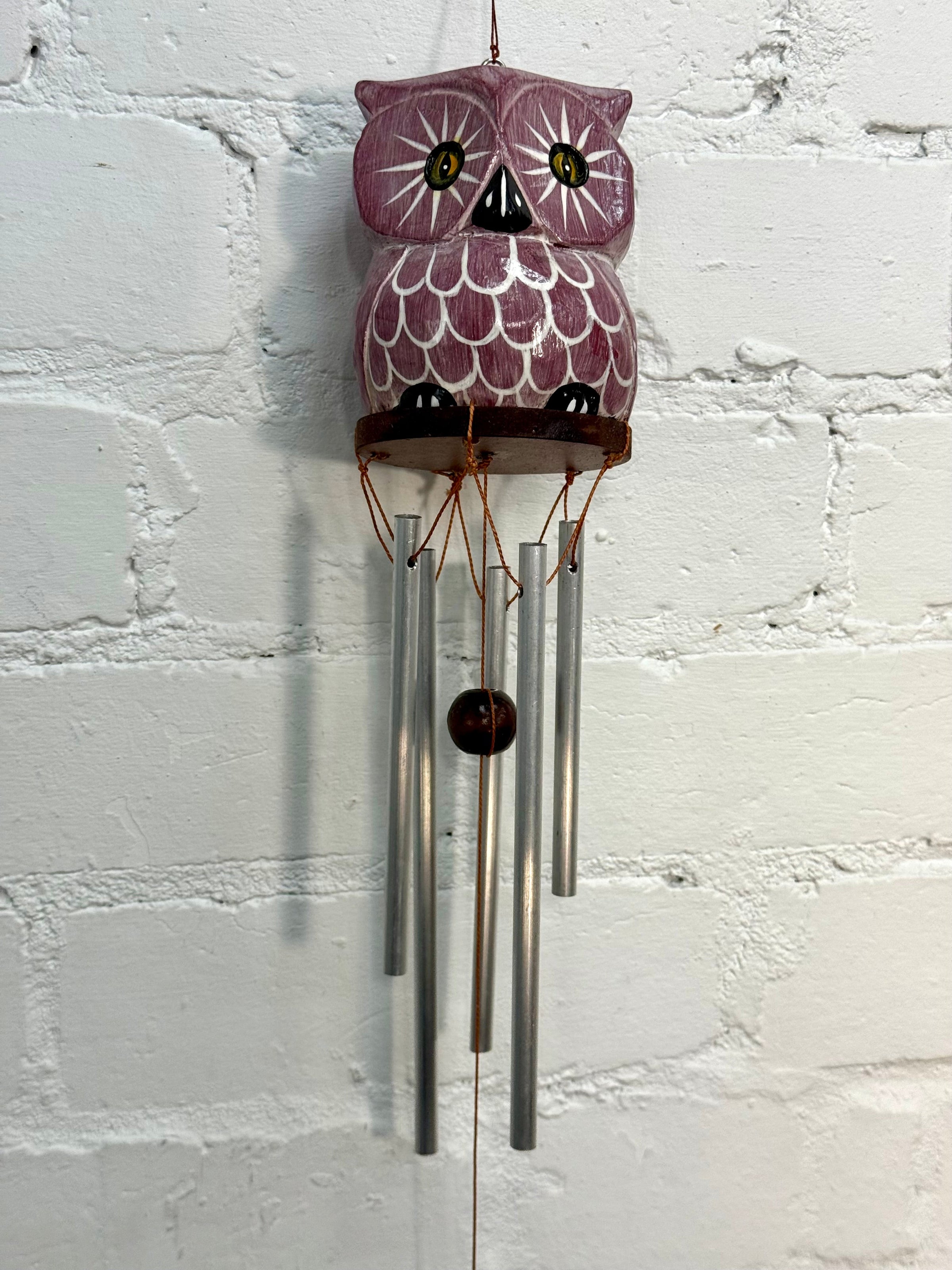 Pink Wooden Owl Windchime