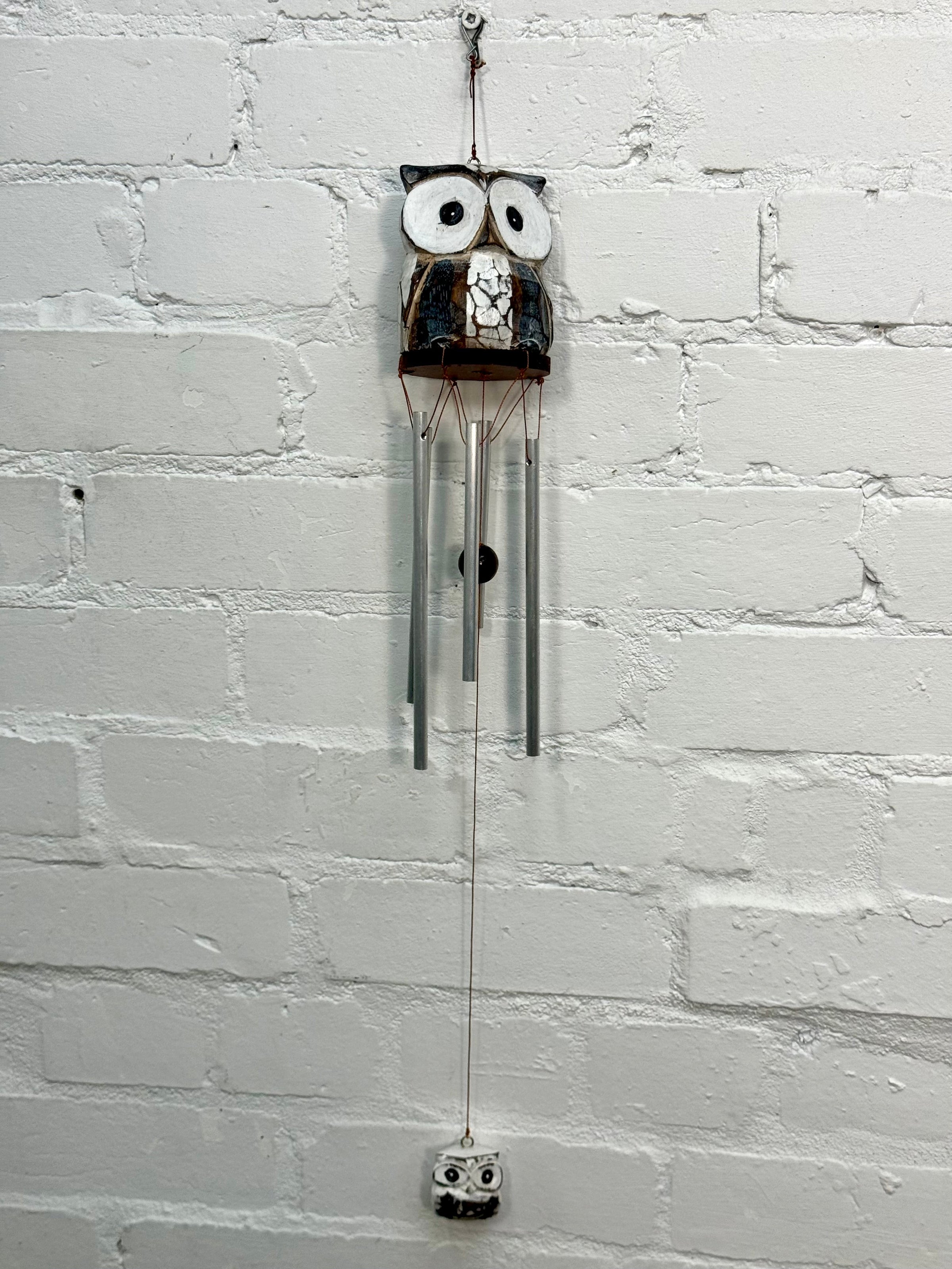 Striped Wooden Owl Windchime