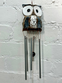Striped Wooden Owl Windchime