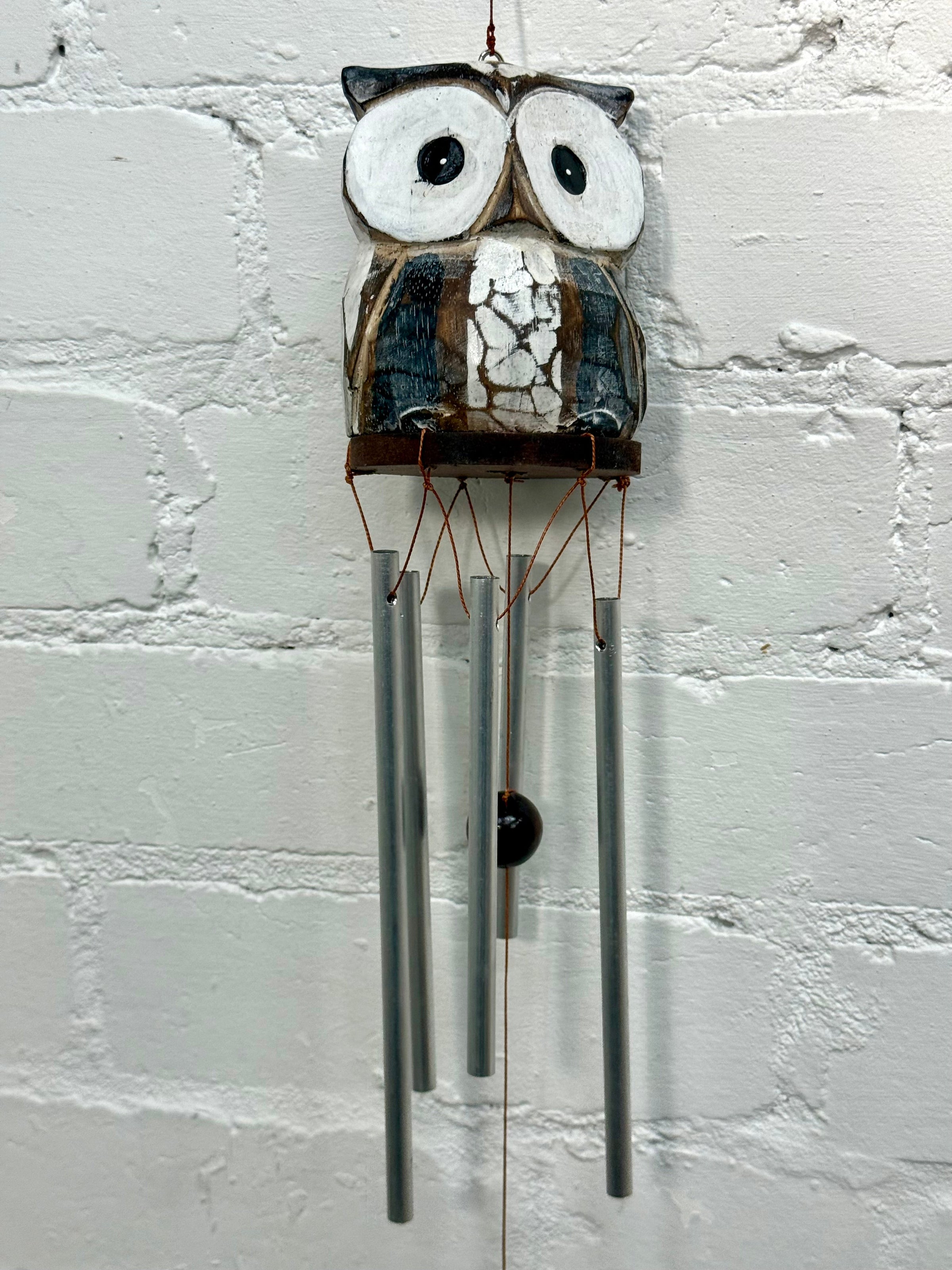 Striped Wooden Owl Windchime