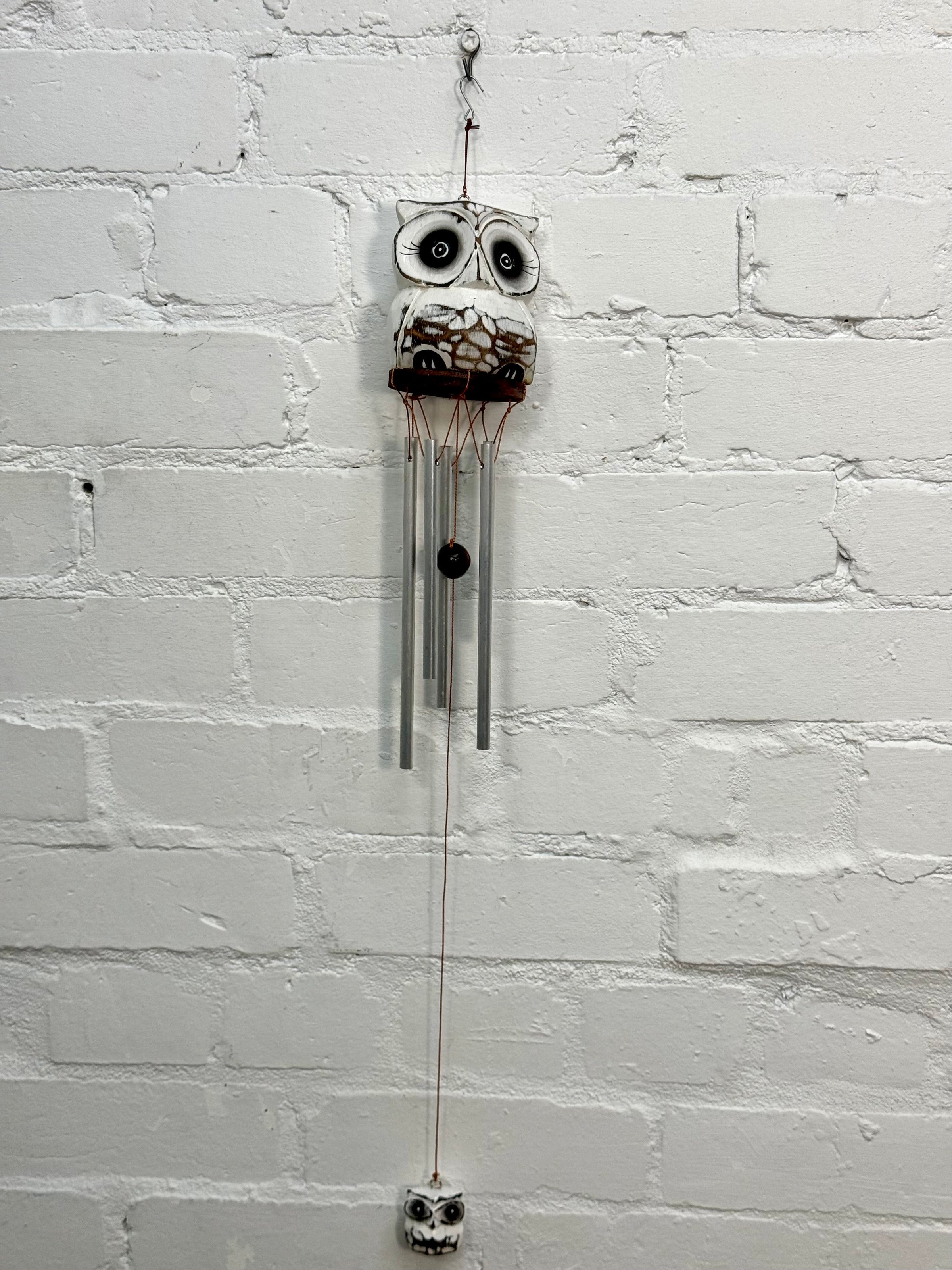 White Wooden Owl Windchime