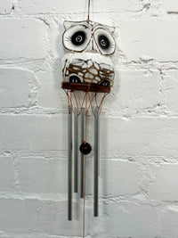 White Wooden Owl Windchime
