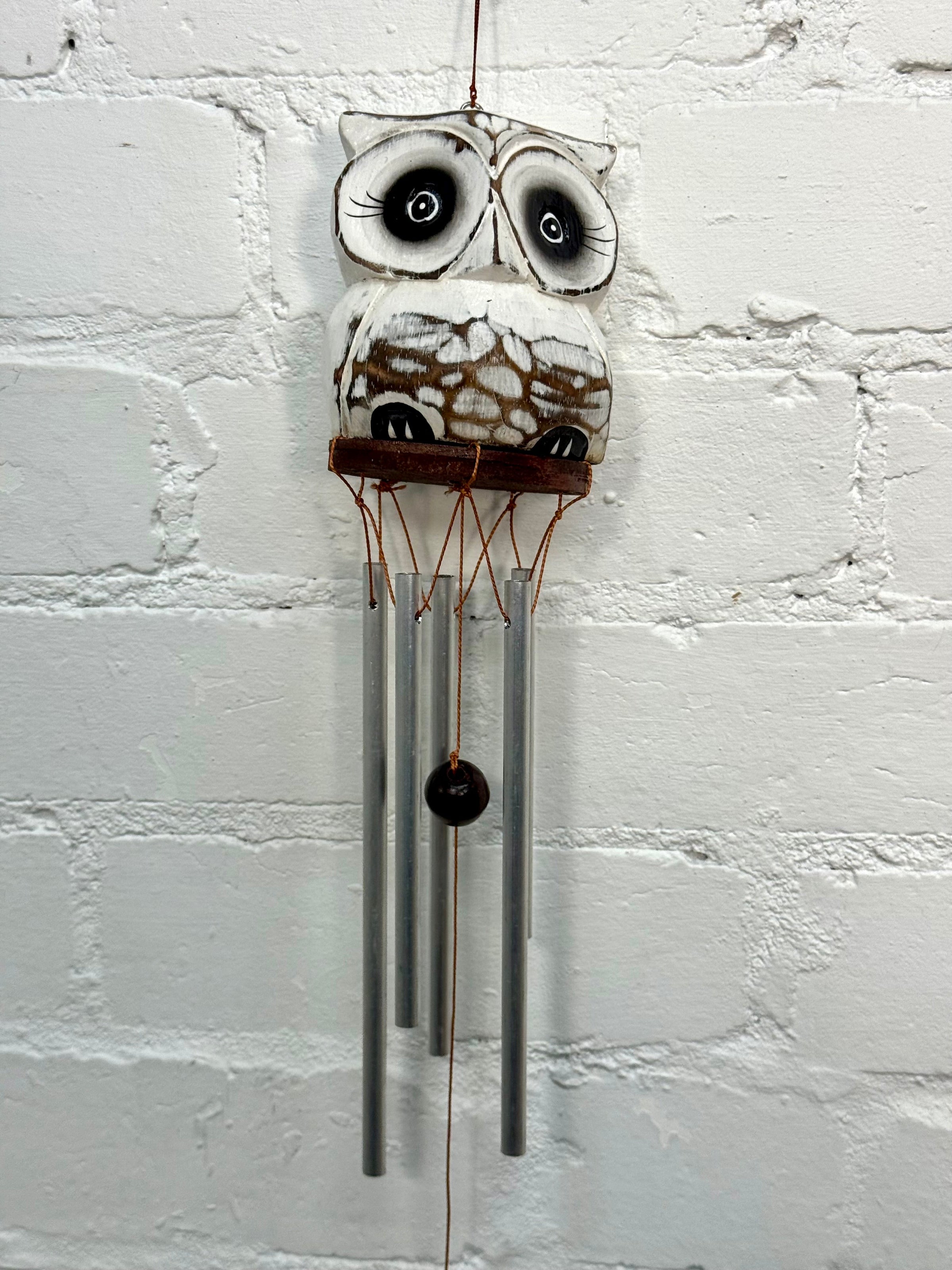White Wooden Owl Windchime