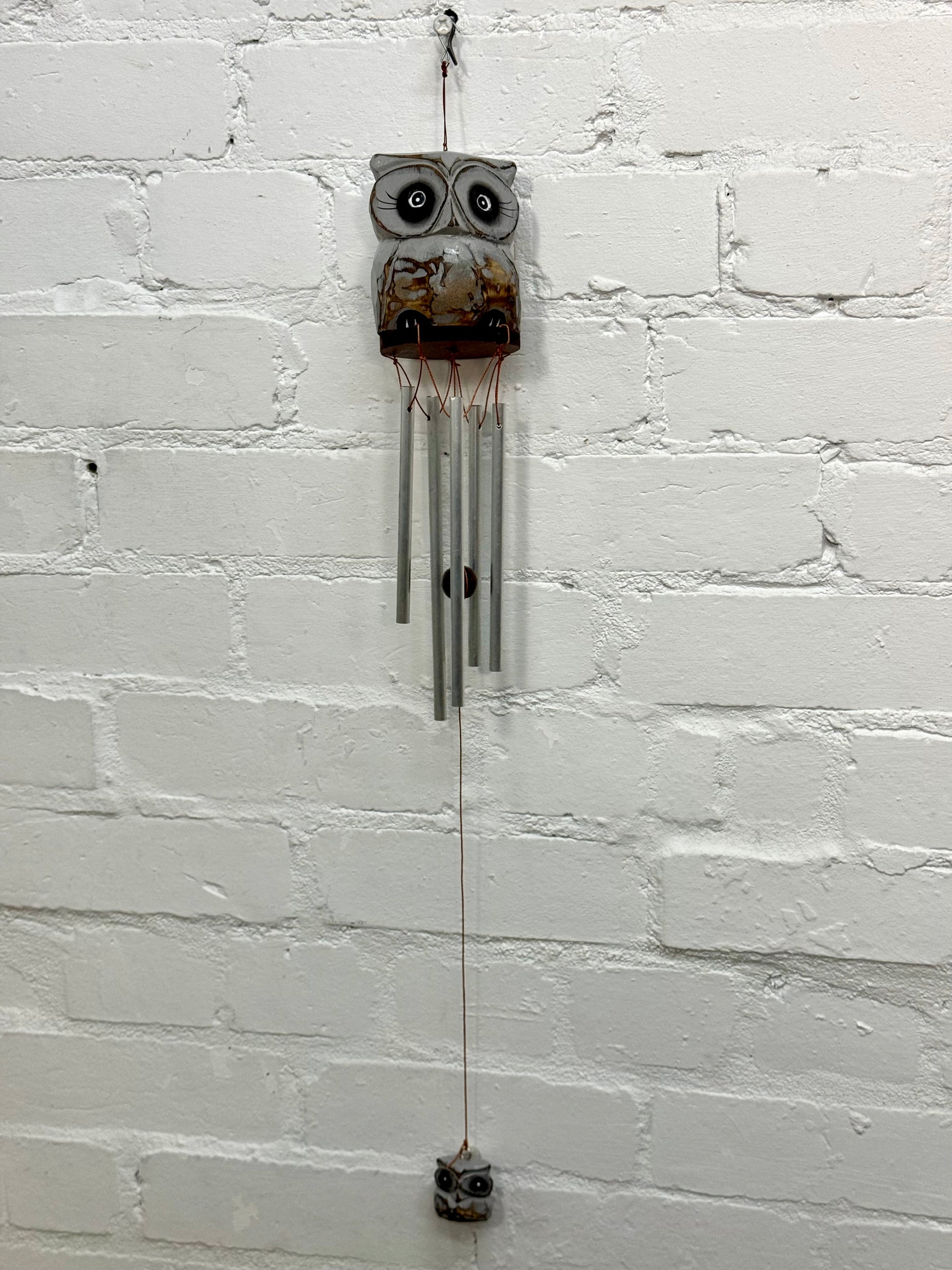 Grey Wooden Owl Windchime
