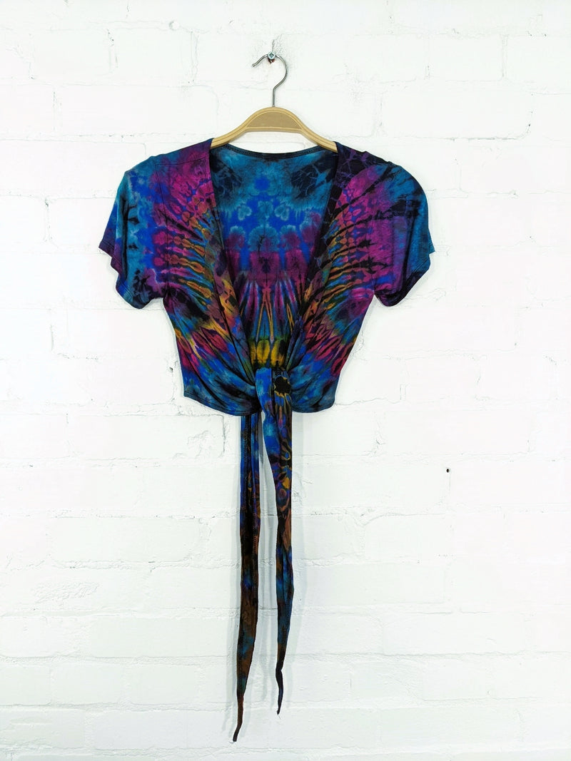 Assorted Tie Dye Short Sleeve Tie Front Top