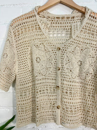 Crochet Short Sleeve Button Top