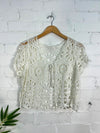 Crochet Short Sleeve Tie Top