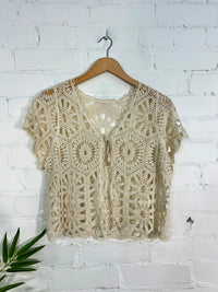 Crochet Short Sleeve Tie Top